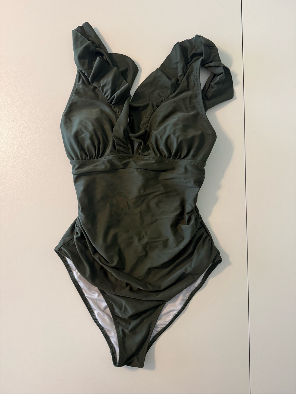 CUPSHE Olive Green Ruffle One-Piece Swimsuit